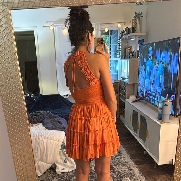 Free People Orange Halter Wrap Dress - Picture 2 of 3